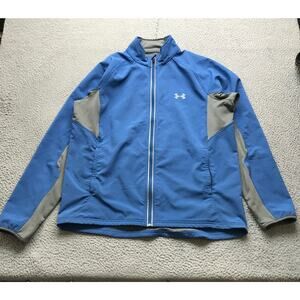Under Armour Coldgear Jacket Mens XL Long Sleeve Pockets Graphic Logo Blue Gray